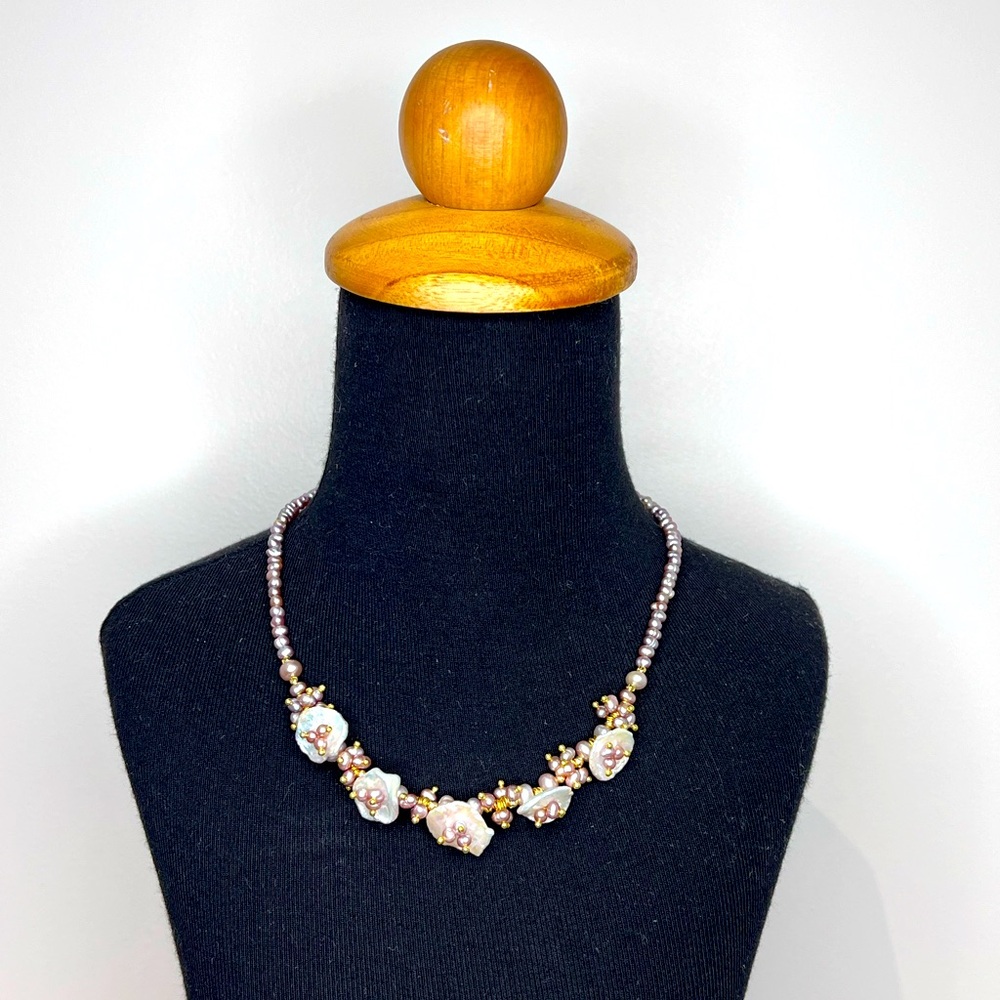 🤯😱 Gorgeous Handmade Gold Plated Freshwater Keshi Pearl Pink Purple Necklace - Picture 3 of 3